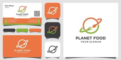 creatieve planeet combineren voedsel logo ontwerp sjabloon vectorillustratie en visitekaartje ontwerp. vector