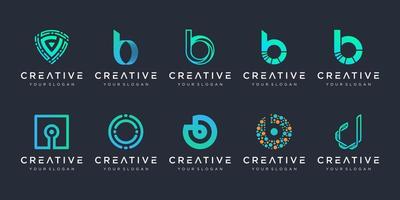set van creatieve letter b en d logo ontwerpsjabloon. pictogrammen voor zaken van technologie, digitaal, data, lab, eenvoudig. vector
