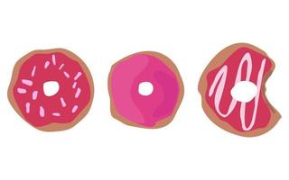 set van drie donuts met roze suikerglazuur donut pictogram, vectorillustratie. vector