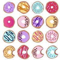 grote reeks illustraties van donuts. donuts in kleurrijk glazuur vector