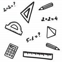 schoolachtergrond in de vorm van een notitieboekje in een doos met cijfers en schoolbenodigdheden doodle vector