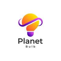 denk lamp idee planeet ring logo, lamp gradiënt kleurrijk logo vector