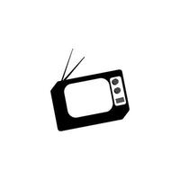 retro tv, platte zwart-wit kleurentelevisie met antenne symbool symbool teken geïsoleerd op een witte achtergrond. vector