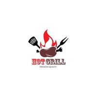 grill-logo sjabloon. barbecue restaurant logo, poster. bbq trendy logo met barbecuegrill. vector