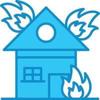 huis in brand lijn gevuld blauw vector