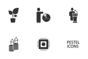 pestel analyse pictogrammen instellen. pestel analyse pack symbool vectorelementen voor infographic web vector