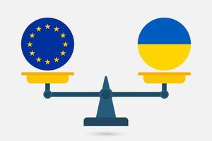 weegschaal die de vlag van de eu en de oekraïne in evenwicht houdt. vectorillustratie. vector