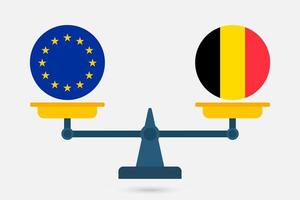 weegschaal die de eu en de belgische vlag in evenwicht houdt. vectorillustratie. vector