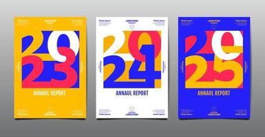 jaarverslag 2023,2024, 2025, sjabloonlay-outontwerp, typografie plat ontwerp vector