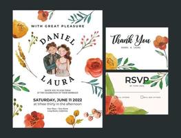 huwelijksuitnodiging met handgeschilderde aquarel bloemsjabloon vector