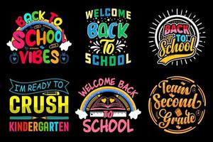 terug naar school t-shirtontwerpbundel, eerste dag, honderd dagen school, typografische t-shirts, kindert-shirt, vector