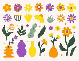 bloemen set met hippie retro vintage zomer elementen in stijl 60s, 70s. vectorillustratie. vector
