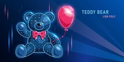 groet teddybeer low poly op donkerblauwe achtergrond vector