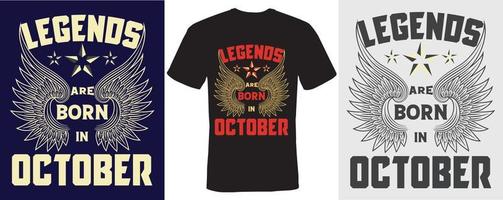 legendes worden geboren in oktober t-shirtontwerp voor oktober vector