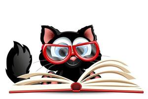 zwarte kat leesboek in brillen vector
