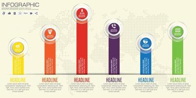 moderne zakelijke horizontale tijdlijn proces grafiek infographics sjabloon. vectorbanner gebruikt voor presentatie en werkstroomlay-outdiagram, webdesign. abstracte elementen van grafiek 6 stappen opties. vector