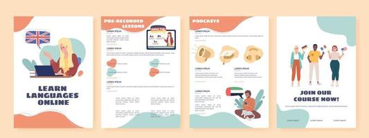 leer talen online platte vector brochure sjabloon. boekje, folder afdrukbaar egaal kleurontwerp. bewerkbare tijdschriftpagina, rapportenkit met tekstruimte