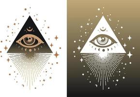 het derde oog illuminati is omgeven door sterren. vector derde oog teken