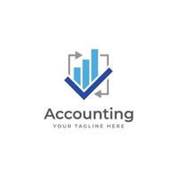 financiële boekhouding logo, met vinkje voor financiële boekhouding voorraad grafiek analyse. in moderne sjabloon vector illustratie concept stijl.