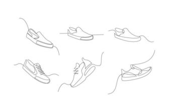 set vector doorlopende lijntekening sneakers