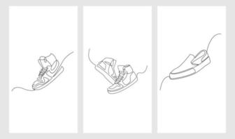 set vector doorlopende lijntekening sneakers