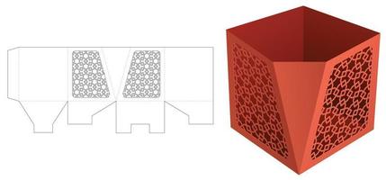 kartonnen een afgeschuinde kom met stenciled patroon gestanste sjabloon en 3D-mockup vector