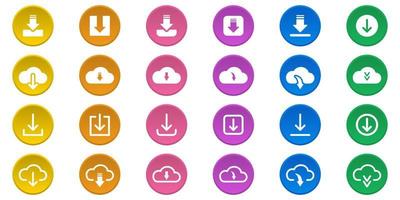 download knop lijn en silhouet icon set. download kleurenwebapp, bestand, video, documentpictogram. wolk, cirkel, pijl-omlaag upload concept symbool. geïsoleerde vectorillustratie. vector