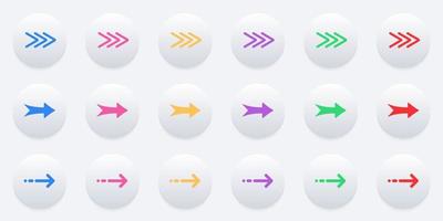 kleurrijke pijl digitale pictogrammenset in neumorfisme stijl. richting, navigatie, oriëntatie, download cursorpictogram. rechts, volgende, link delen, terug, vooruit symbool. geïsoleerde vectorillustratie. vector