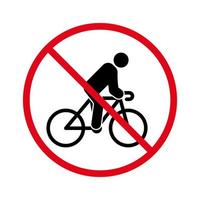 geen toegestaan wielrenner zwart silhouet icoon. waarschuwing verboden rider drive fiets. verboden fietspictogram. aandacht cyclus rood stop symbool. fietser man verbod teken. geïsoleerde vectorillustratie. vector
