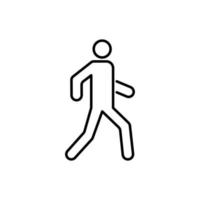 persoon run lijn icoon. man lopen manier lineaire pictogram. wandelaar mens op wegpictogram overzicht. voetganger op straatnaambord. loopbrug mensen symbool. bewerkbare streek. geïsoleerde vectorillustratie. vector