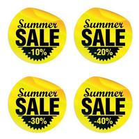 zomerverkoop gele stickers set 10, 20, 30, 40 procent korting vector