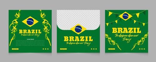 brazilië onafhankelijkheidsdag social media post ontwerpset met kleurrijk lint en geometrisch vector