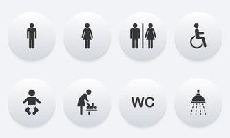 set van toilet silhouet pictogram. moeder en baby kamer icoon. wc-teken op deur voor openbaar toilet. teken van wasruimte voor mannen, vrouwen en kinderen. symbolen toilet. vector illustratie