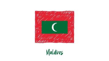 Maldiven vlag marker of potlood schets illustratie vector