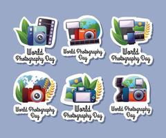 wereld fotografie dag stickers set vector