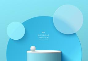 abstracte 3d kamer, realistische blauwe en witte cilinder staan podium met overlap cirkels vorm achtergrond. pastel minimale scène voor weergave van mockupproducten. vector geometrische vormen. ronde podium vitrine.
