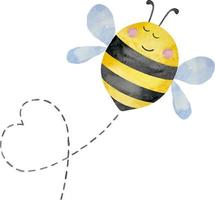 aquarel schattige bij met vliegroute in hartvorm, honing, zomerthema. honing ontwerp voor baby. vector