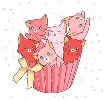 hand getekende roze katten in cupcake wrapper