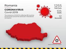Roemenië getroffen land kaart van coronavirus vector