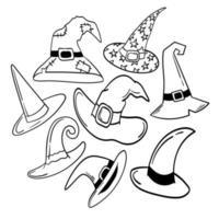 doodle set sticker grappige heksenhoed vector
