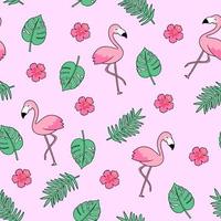 schattig tropisch patroon met flamingo's en planten vector