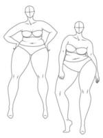 plus size 10 hoofden mode figuur sjablonen. overdreven croquis voor modeontwerp en illustratie. vector illustratie