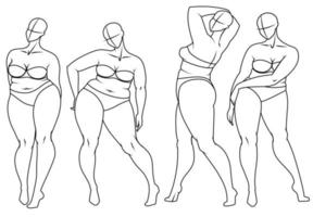 plus size mode figuur sjablonen. overdreven croquis voor modeontwerp en illustratie. vector illustratie