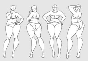 plus size mode figuur sjablonen. overdreven croquis voor modeontwerp en illustratie vector