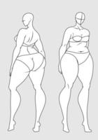 plus size 10 hoofden mode figuur sjablonen. overdreven croquis voor modeontwerp en illustratie vector