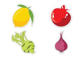 sticker set van verschillende groenten, platte vectorillustratie vector