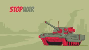 illustratie van tank in de verwoeste stad door oorlog vector