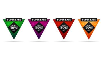set van driehoekige korting banners met felle kleuren vector