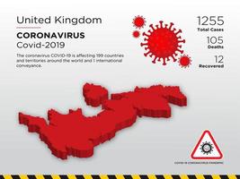Verenigd Koninkrijk getroffen landkaart van coronavirus vector