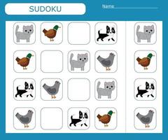 sudoku-spel voor kinderen met wilde huisdieren. activiteitenblad voor kinderen. vector